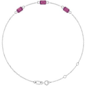 Platinum Natural Pink Tourmaline Bezel-Set 3-Stone 7 1/2" Bracelet