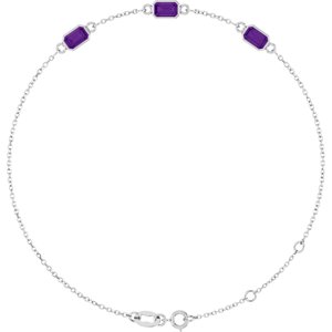 Platinum Natural Amethyst Bezel-Set 3-Stone 7 1/2" Bracelet