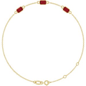 14K Yellow Gold Lab-Grown Ruby Bezel-Set 3-Stone 7 1/2" Bracelet