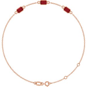 14K Rose Gold Natural Ruby Bezel-Set 3-Stone 7 1/2" Bracelet