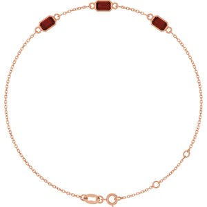 14K Rose Gold Natural Mozambique Garnet Bezel-Set 3-Stone 7 1/2" Bracelet