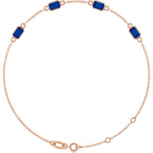 14K Rose Gold Natural Blue Sapphire Bezel-Set 4-Stone 7 1/2" Bracelet