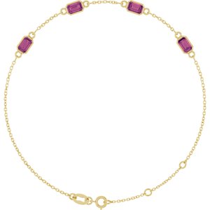 14K Yellow Gold Natural Pink Tourmaline Bezel-Set 3-Stone 7 1/2" Bracelet