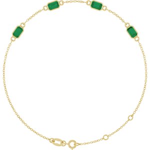 14K Yellow Gold Lab-Grown Emerald Bezel-Set 3-Stone 7 1/2" Bracelet