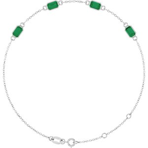 Sterling Silver Lab-Grown Emerald Bezel-Set 3-Stone 7 1/2" Bracelet