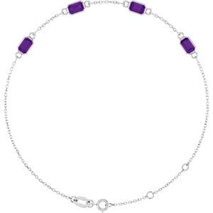 Sterling Silver Natural Amethyst Bezel-Set 4-Stone 7 1/2" Bracelet