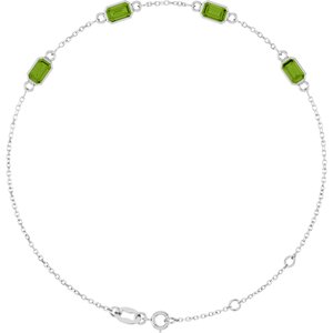 14K White Gold Natural Peridot Bezel-Set 3-Stone 7 1/2" Bracelet