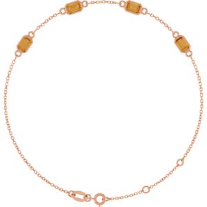 14K Rose Gold Natural Citrine Bezel-Set 3-Stone 7 1/2" Bracelet