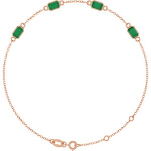 14K Rose Gold Natural Emerald Bezel-Set 3-Stone 7 1/2" Bracelet