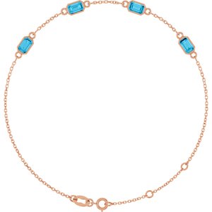 14K Rose Gold Natural Aquamarine Bezel-Set 3-Stone 7 1/2" Bracelet