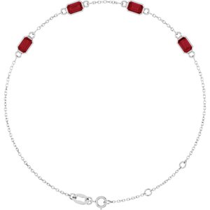 Sterling Silver Natural Ruby Bezel-Set 4-Stone 7 1/2" Bracelet