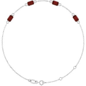 Platinum Natural Mozambique Garnet Bezel-Set 3-Stone 7 1/2" Bracelet