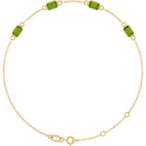 14K Yellow Gold Natural Peridot Bezel-Set 3-Stone 7 1/2" Bracelet