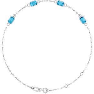 Sterling Silver Natural Aquamarine Bezel-Set 3-Stone 7 1/2" Bracelet