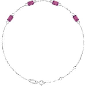 Sterling Silver Natural Pink Tourmaline Bezel-Set 3-Stone 7 1/2" Bracelet