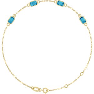 14K Yellow Gold Natural Blue Zircon Bezel-Set 3-Stone 7 1/2" Bracelet