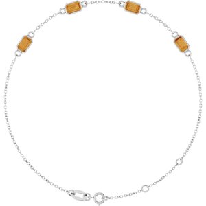 Platinum Natural Citrine Bezel-Set 3-Stone 7 1/2" Bracelet