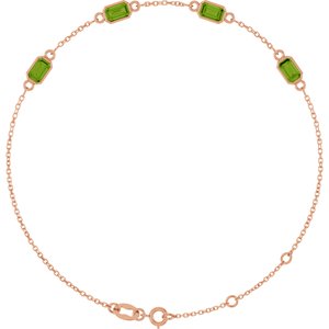 14K Rose Gold Natural Peridot Bezel-Set 3-Stone 7 1/2" Bracelet