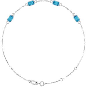 14K White Gold Natural Blue Zircon Bezel-Set 3-Stone 7 1/2" Bracelet