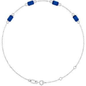 Platinum Lab-Grown Blue Sapphire Bezel-Set 4-Stone 7 1/2" Bracelet