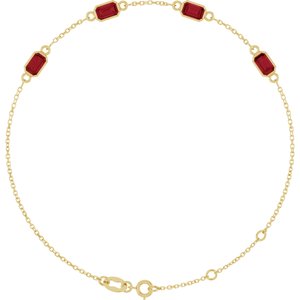 14K Yellow Gold Lab-Grown Ruby Bezel-Set 4-Stone 7 1/2" Bracelet