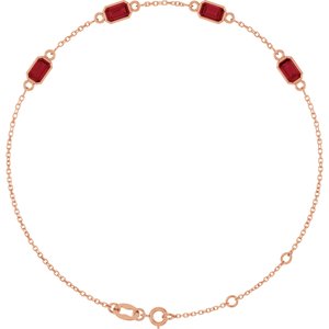 14K Rose Gold Lab-Grown Ruby Bezel-Set 4-Stone 7 1/2" Bracelet