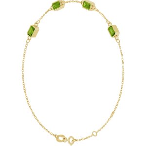 14K Yellow Gold Natural Peridot Bezel-Set 3-Stone 7 1/2" Bracelet – image 2