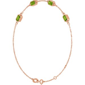 14K Rose Gold Natural Peridot Bezel-Set 3-Stone 7 1/2" Bracelet – image 2