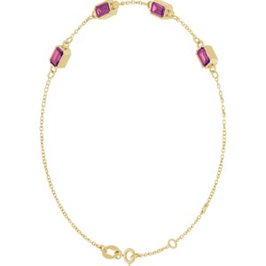 14K Yellow Gold Natural Pink Tourmaline Bezel-Set 3-Stone 7 1/2" Bracelet – image 2