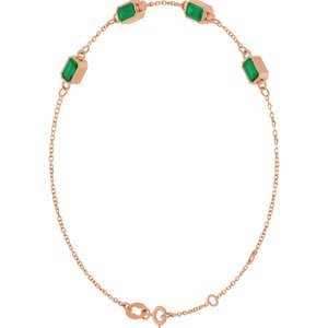 14K Rose Gold Lab-Grown Emerald Bezel-Set 3-Stone 7 1/2" Bracelet – image 2