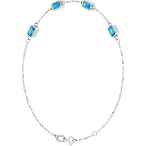 14K White Gold Natural Blue Zircon Bezel-Set 3-Stone 7 1/2" Bracelet – image 2
