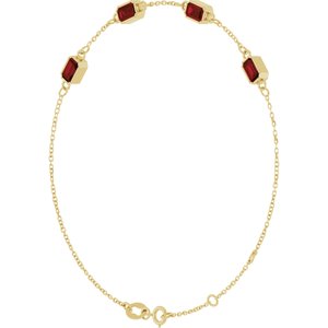 14K Yellow Gold Natural Mozambique Garnet Bezel-Set 3-Stone 7 1/2" Bracelet – image 2