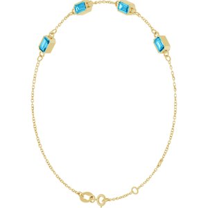 14K Yellow Gold Natural Aquamarine Bezel-Set 3-Stone 7 1/2" Bracelet – image 2