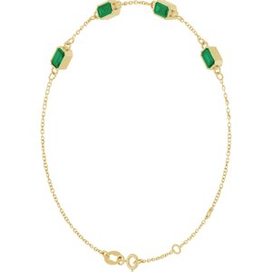 14K Yellow Gold Lab-Grown Emerald Bezel-Set 3-Stone 7 1/2" Bracelet – image 2