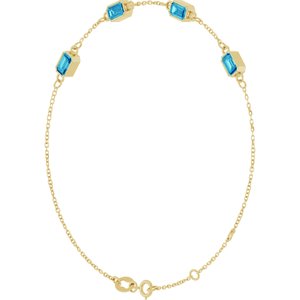 14K Yellow Gold Natural Blue Zircon Bezel-Set 3-Stone 7 1/2" Bracelet – image 2