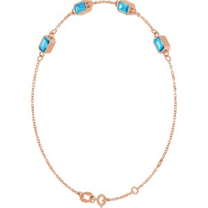 14K Rose Gold Natural Aquamarine Bezel-Set 3-Stone 7 1/2" Bracelet – image 2