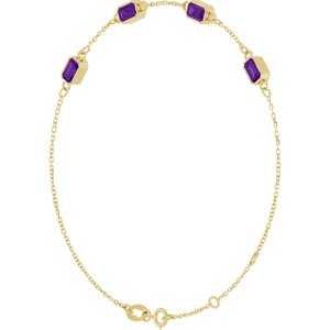14K Yellow Gold Natural Amethyst Bezel-Set 4-Stone 7 1/2" Bracelet – image 2