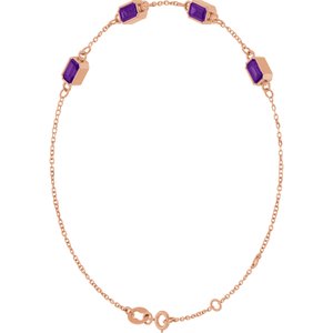 14K Rose Gold Natural Amethyst Bezel-Set 4-Stone 7 1/2" Bracelet – image 2