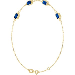 14K Yellow Gold Lab-Grown Blue Sapphire Bezel-Set 4-Stone 7 1/2" Bracelet – image 2