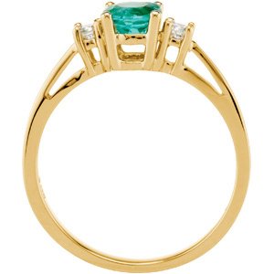 14K Yellow Gold 5.2 mm Natural Emerald & 1/8 CTW Natural Diamond Ring