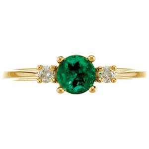 14K Yellow Gold 5.2 mm Natural Emerald & 1/8 CTW Natural Diamond Ring