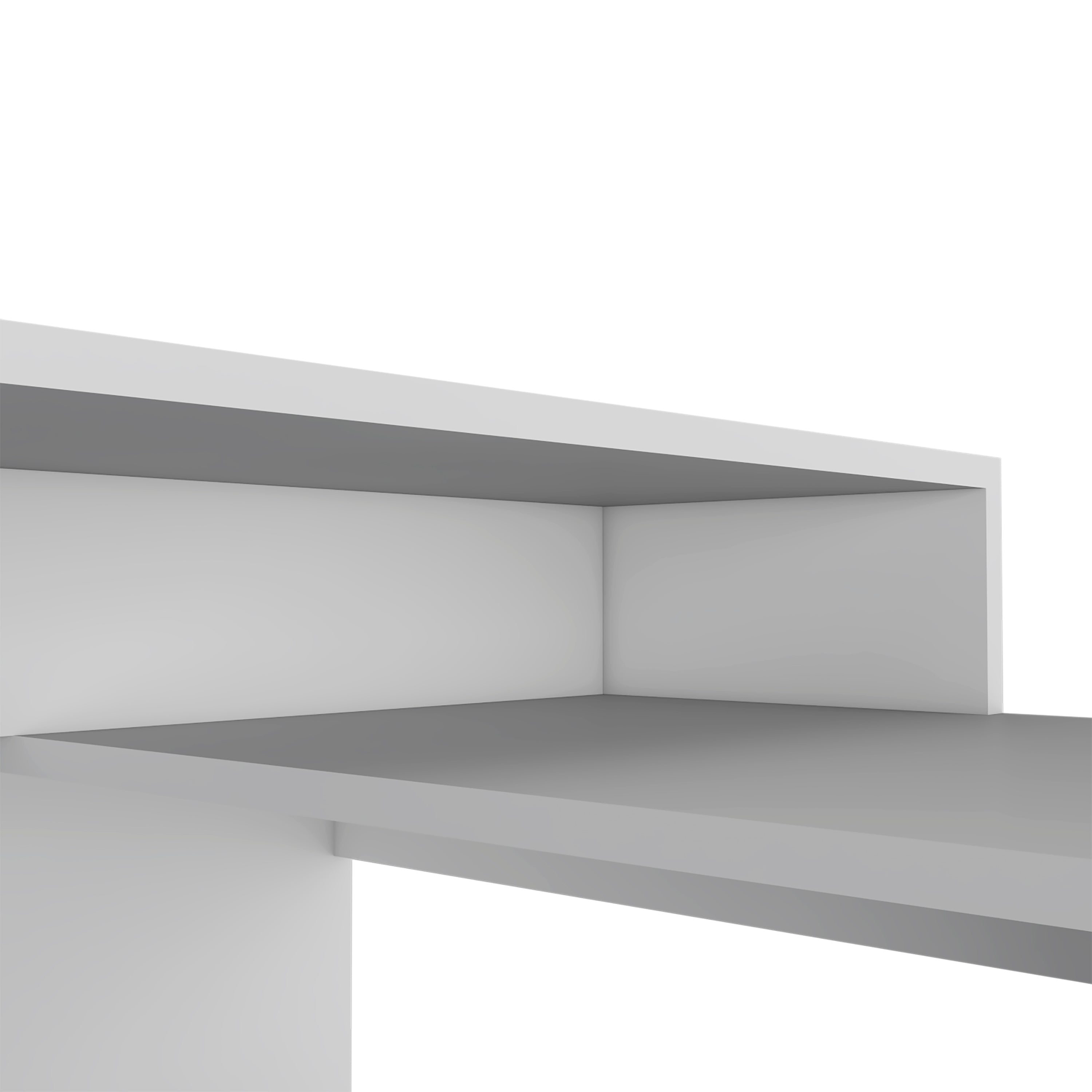 Dallas L-Shaped Home Office Desk, Two Shelves, Single Door Cabinet