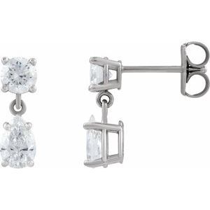 Sterling Silver 6x4 mm Pear 1/2 CTW Lab-Grown Diamond Semi-Set Two-Stone Earrings