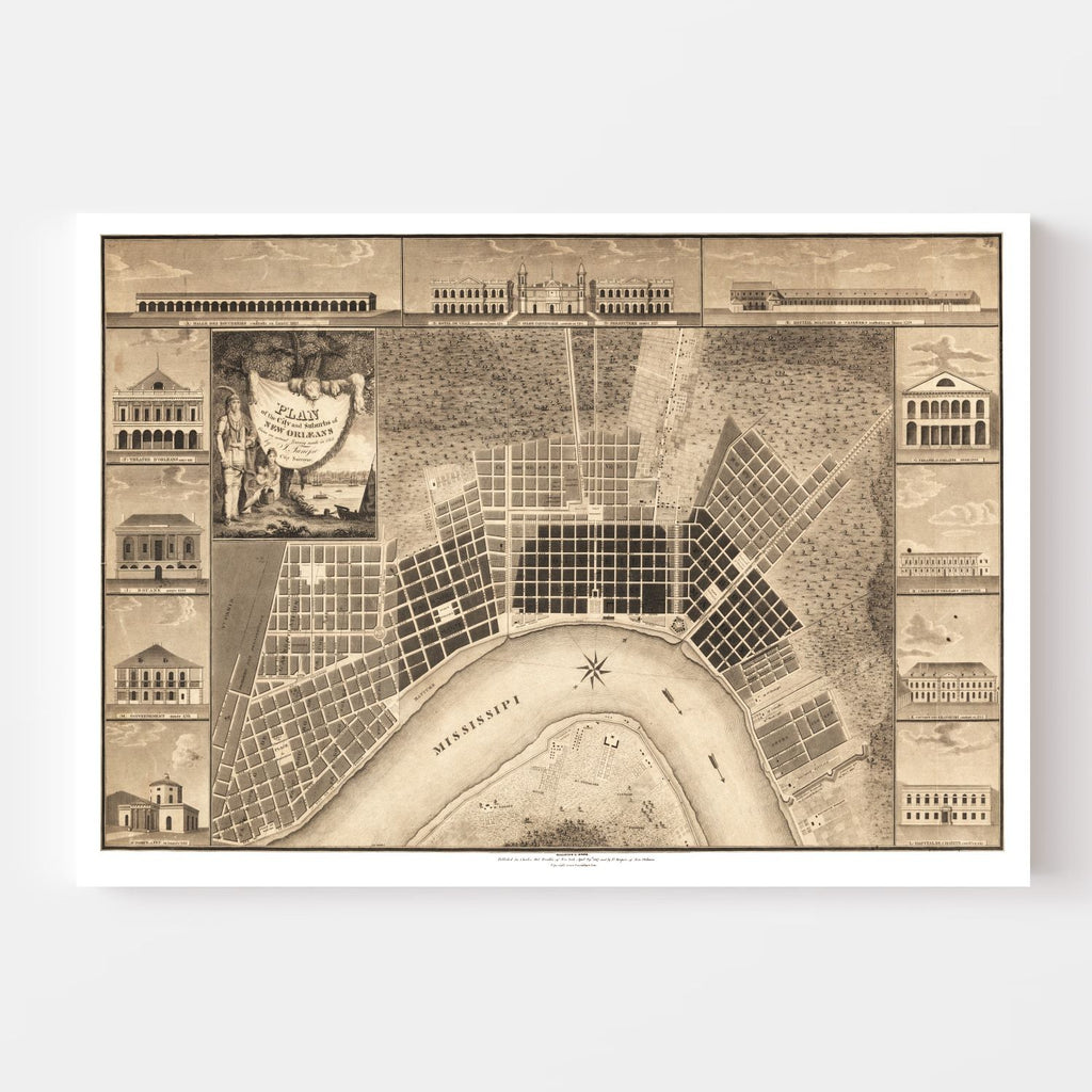 Vintage Map of New Orleans, Louisiana 1817