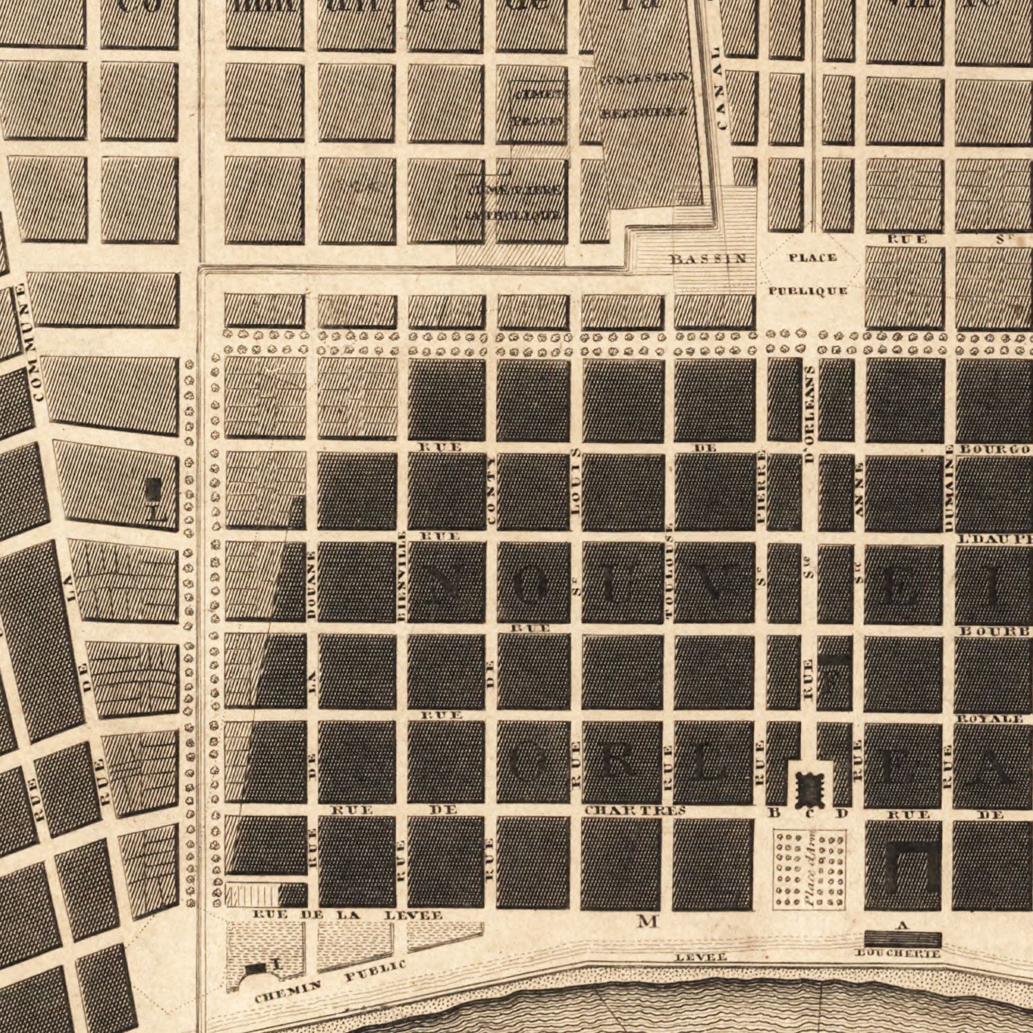 Vintage Map of New Orleans, Louisiana 1817
