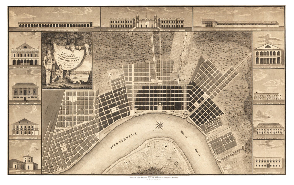 Vintage Map of New Orleans, Louisiana 1817