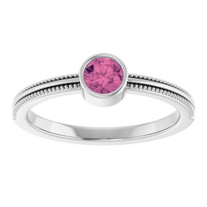 14K White Gold Natural Pink Tourmaline Bezel-Set Solitaire Ring – image 3