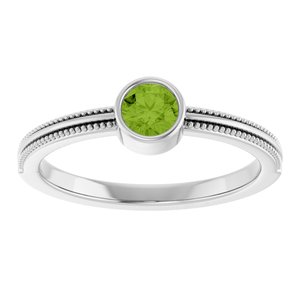 Platinum Natural Peridot Bezel-Set Solitaire Ring – image 3