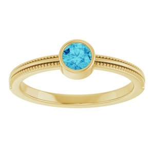 14K Yellow Gold Natural Blue Zircon Bezel-Set Solitaire Ring – image 3