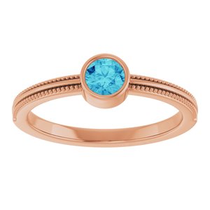 14K Rose Gold Natural Blue Zircon Bezel-Set Solitaire Ring – image 3